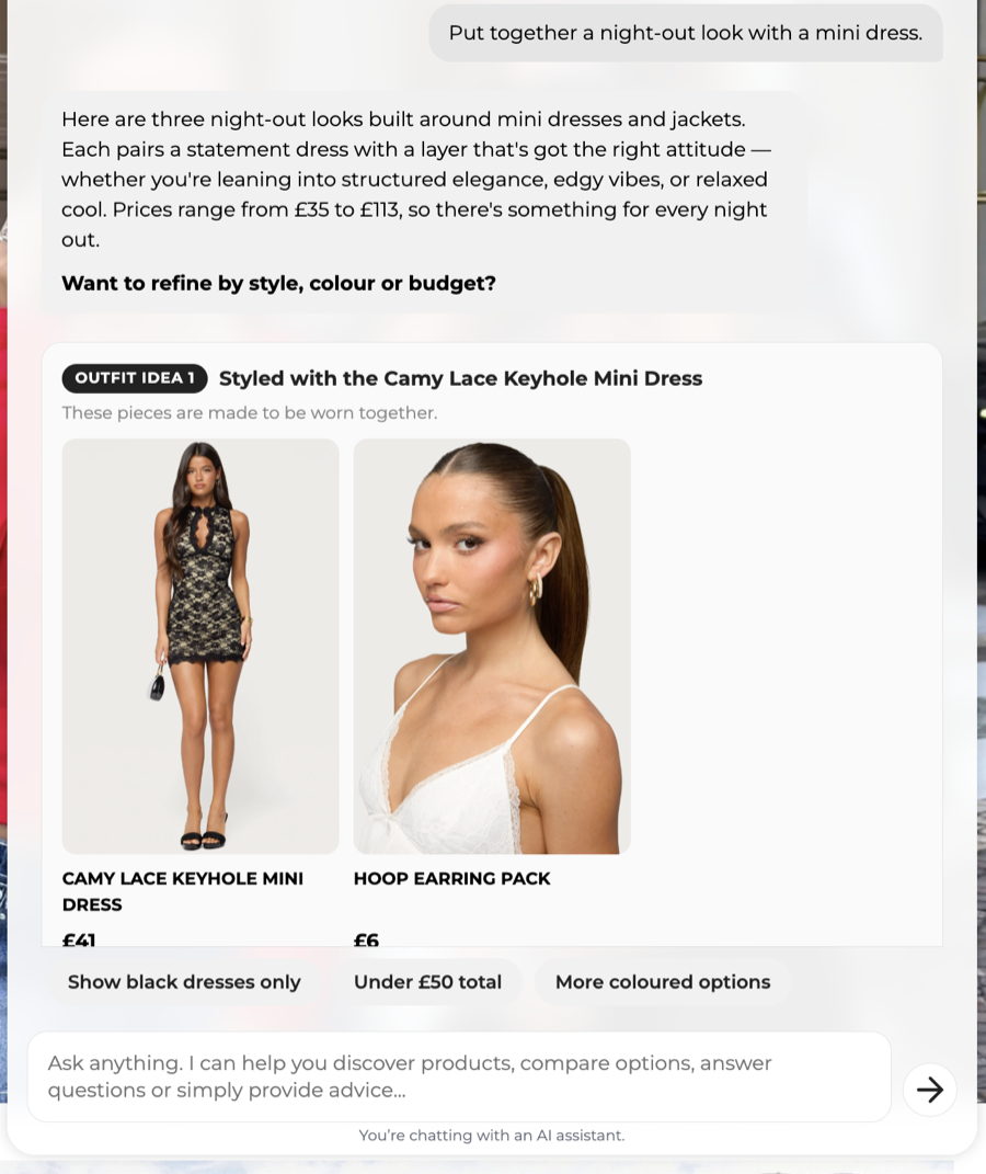 Morvo putting together three night-out looks around a mini dress, the kind of conversation it learns from