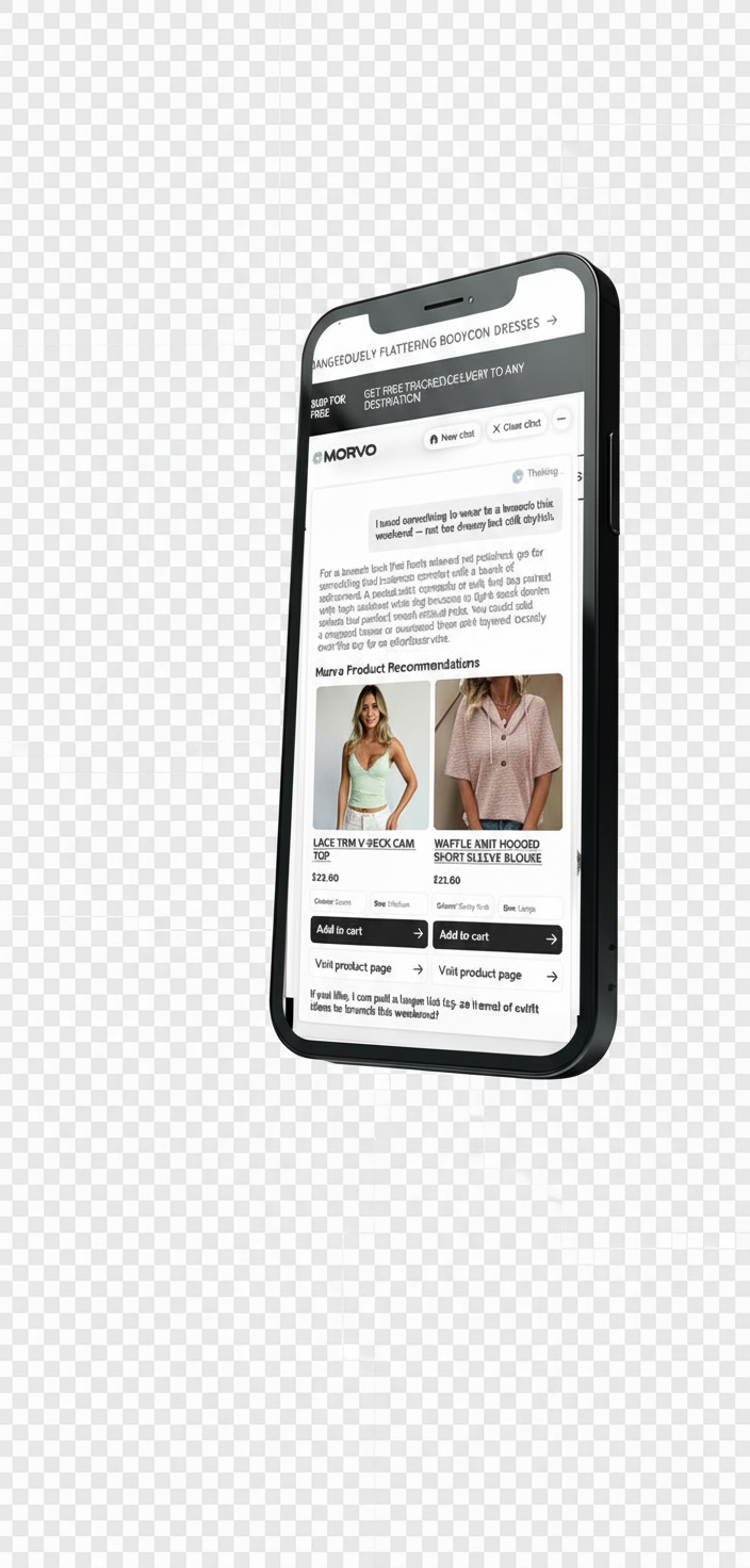 Morvo AI personal shopper mobile interface on iPhone