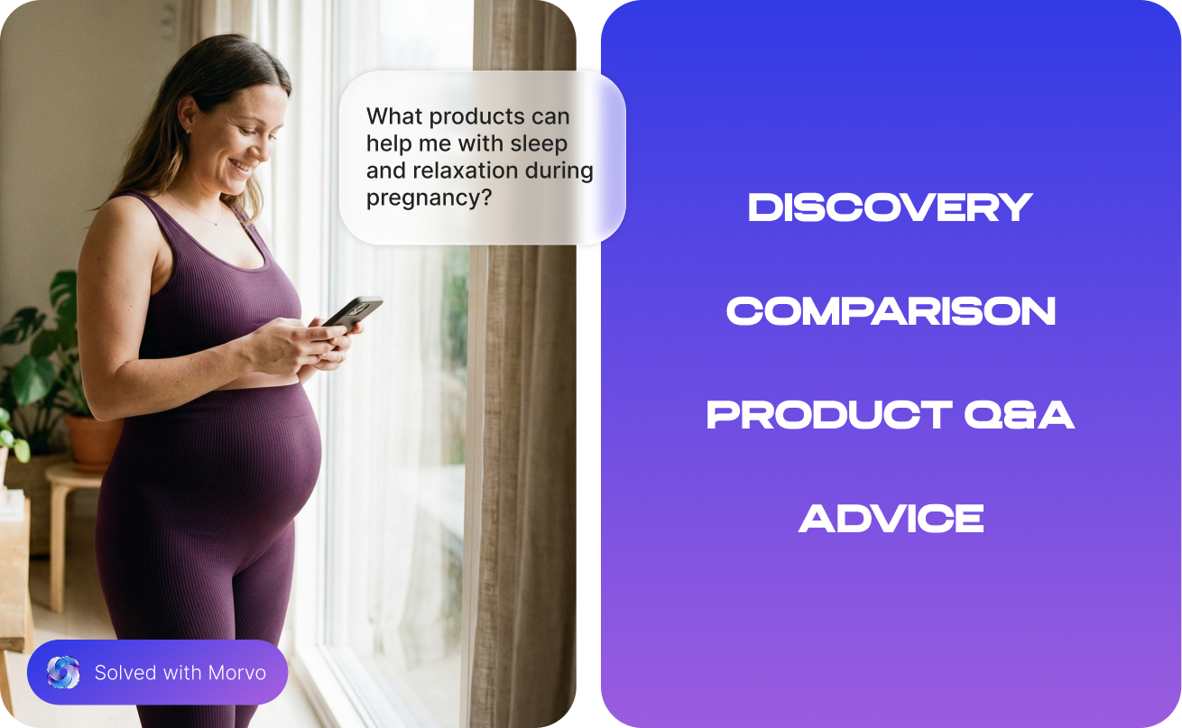 A shopper asking Morvo for help during pregnancy and getting an answer